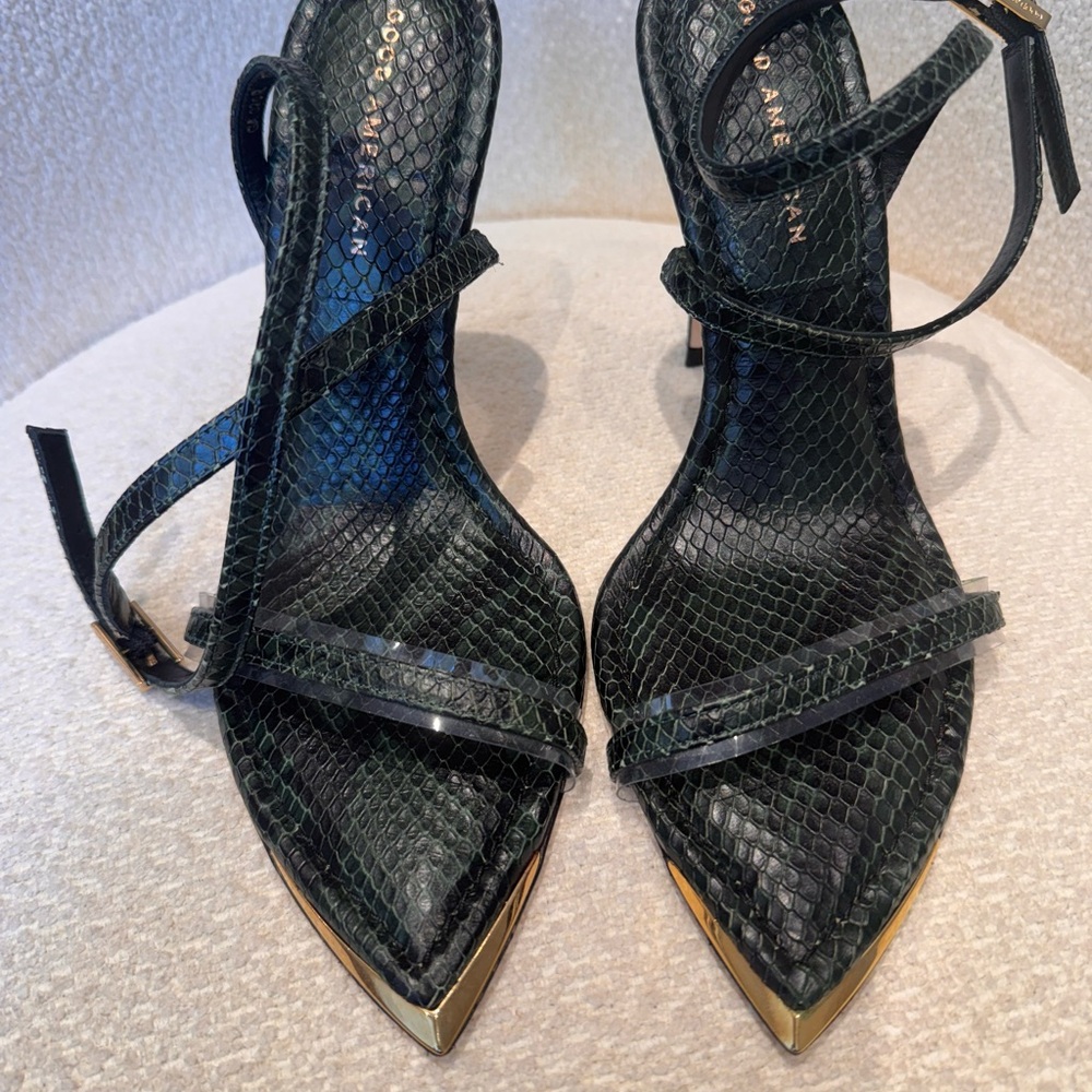Good American Dark Green Strappy Heels